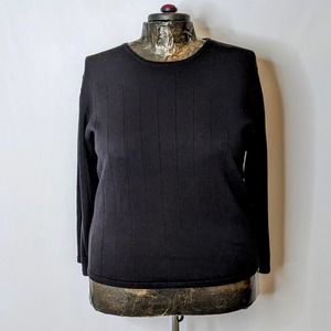 Dress Barn Black Ribbed Cotton Blend Lightweight Sweater 3/4 Sleeves Size 18/20